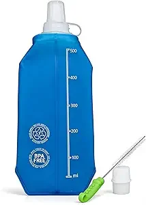 500ml Soft Flask, Folding TPU Collapsible Soft Water Bottle for Hydration Pack, Running Vest,Compact Platypus Water Bladder for Traveling Hiking Cycling Climbing Celebrations (Blue)